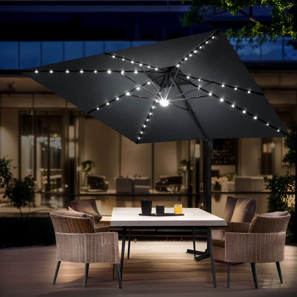 VredHom 11X11 FT Outdoor Square Aluminum Cantilever Patio Umbrella Solar LED Light
