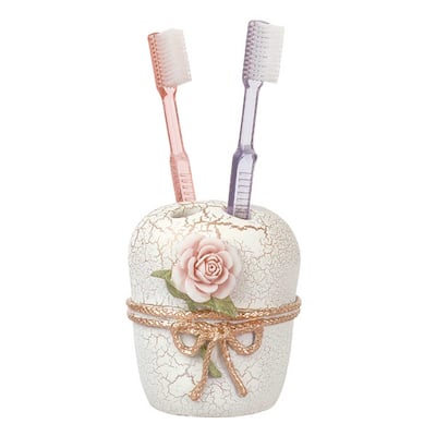 Resin Toothbrush Holder Beige Camelia Powder 6.5H Renovators Supply