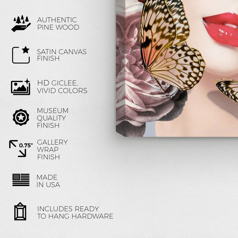 Wynwood Studio Canvas Fashion and Glam Monarch in the Meadow Pink and Pastel Pink Glam Wall Art Canvas Print