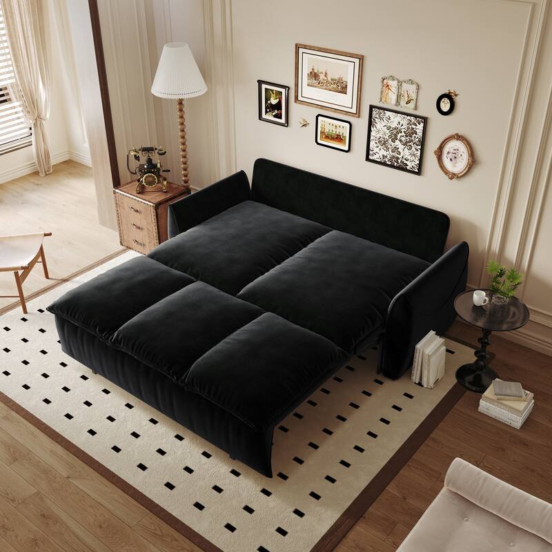 GDFStudio - Velvet 70.9" 3-Seater Convertible Sofa Bed with Blanket
