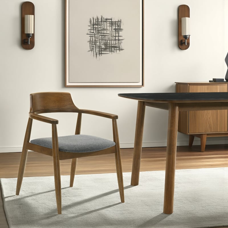 Emorie Mid-Century Modern Charcoal Upholstered Solid Wood Dining Chair in Walnut Finish 