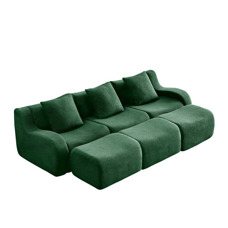Anmytek Modern Plush 3-Seat Chaise Sofa - High-Quality Teddy Fabric, 32D High Density Sponge, No Assembly