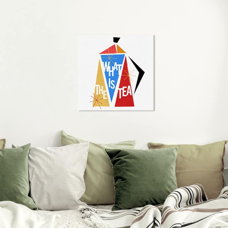 Wynwood Studio 'What's the Tea Modern' Typography and Quotes Wall Art Canvas Print Funny Quotes and Sayings - Red, Blue - 20 x 20