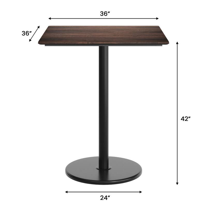 Commercial HPL Tabletop with Bar Height Round Base - 36"W x 36"D x 42"H