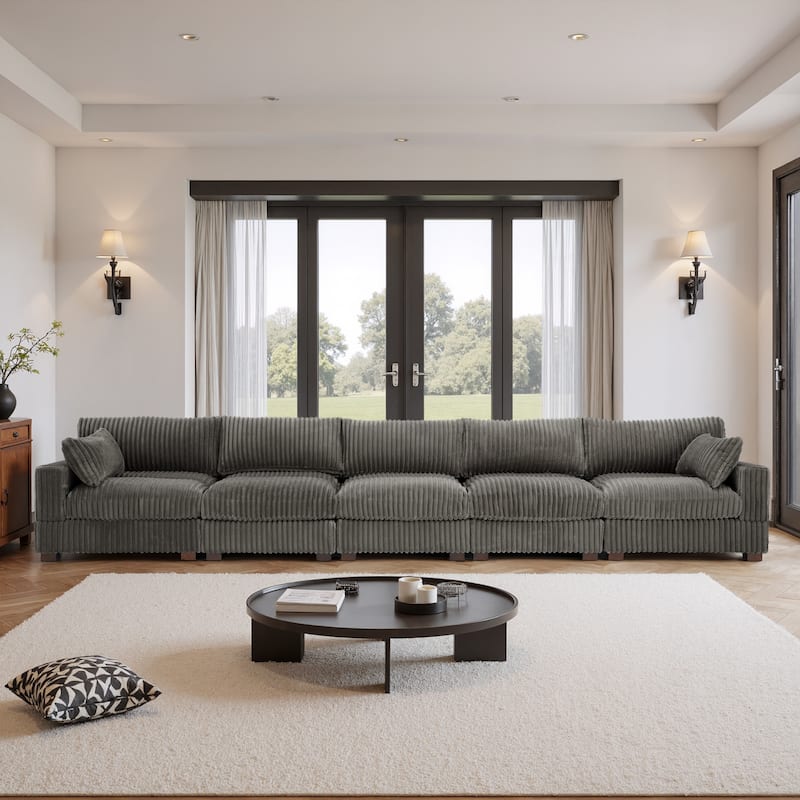 5-Piece Oversized Cotton Flannel Modular Sectional Sofa for Living Room