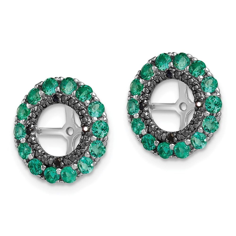 925 Sterling Silver Rhodium-plated Polished & Textured Black Sapphire & Aquamarine Earring Jacket