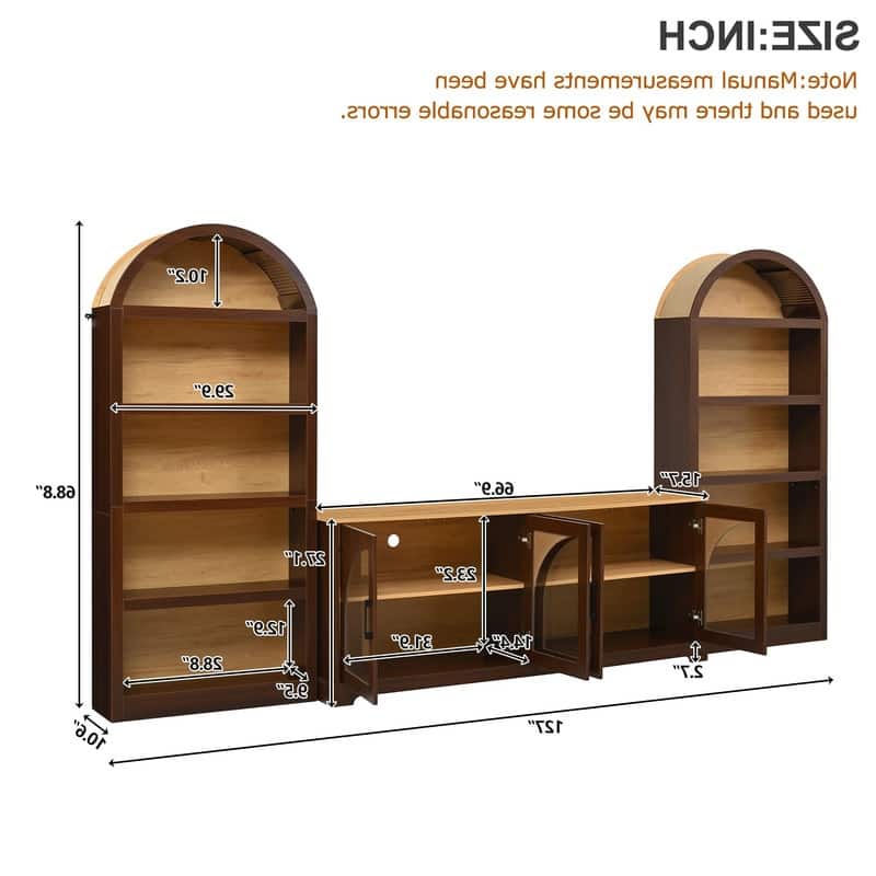 Farmhouse 3-Piece TV Stand Set for TVs Up to 70", Entertainment Center with Arched Sideboard and Glass Doors for Living Room