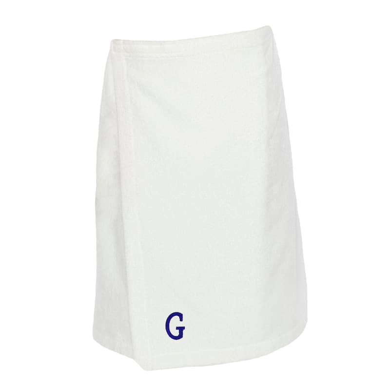 Authentic Hotel and Spa Turkish Cotton Terry Monogrammed White Men's Spa and Shower Towel Wrap - White/G