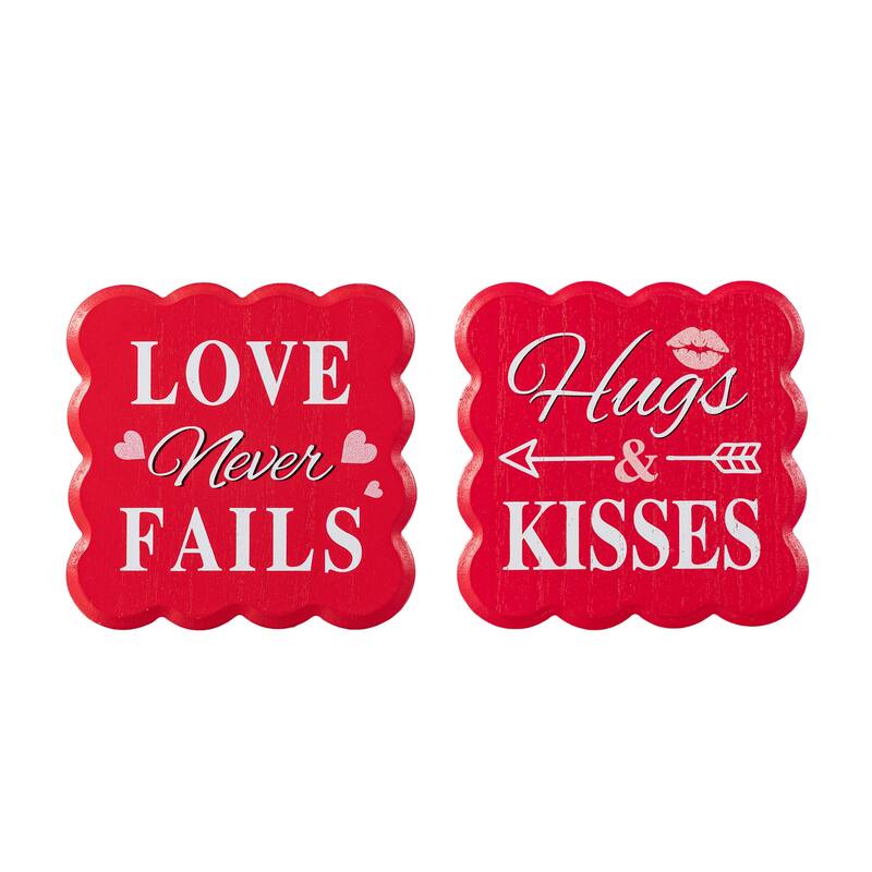 Glitzhome 6"H Set of 2 Valentine's Wooden LOVE Never Fails Table Decor