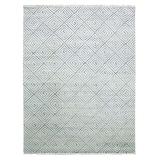 Shahbanu Rugs Ivory Modern Roman Key Design Pure Raised Silk with ...