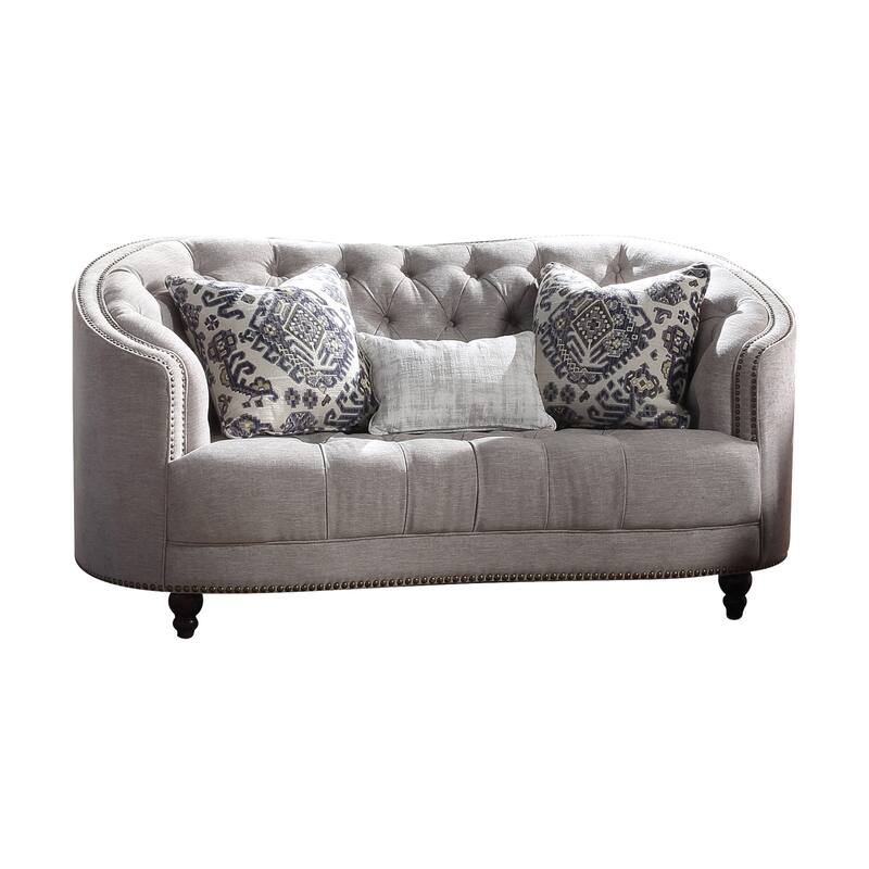 Charita Light Grey Button-Tufted Loveseat