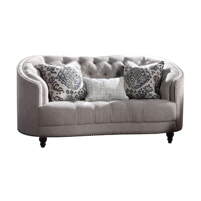 Charita Light Grey Button-Tufted Loveseat