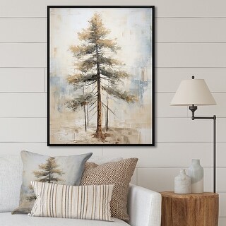 Designart "Beige Tree Pine Zen Scenery I" Tree Pine Framed Wall Art ...