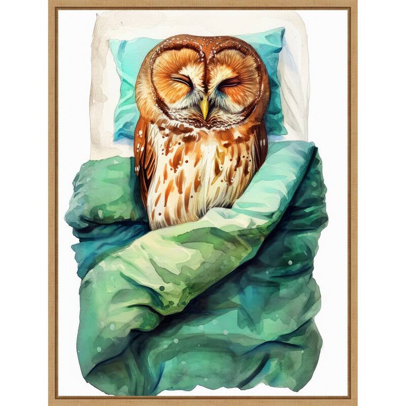Animal Watercolor Art Bird Sleeping Owl by Justyna Jaszke Framed Canvas Wall Art