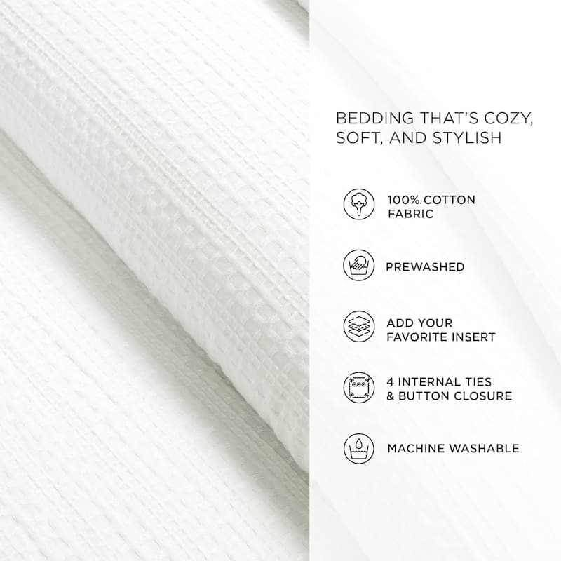Lush Decor Haniya Solid Waffle Woven Cotton Textured Duvet Cover 3 Pieces Set
