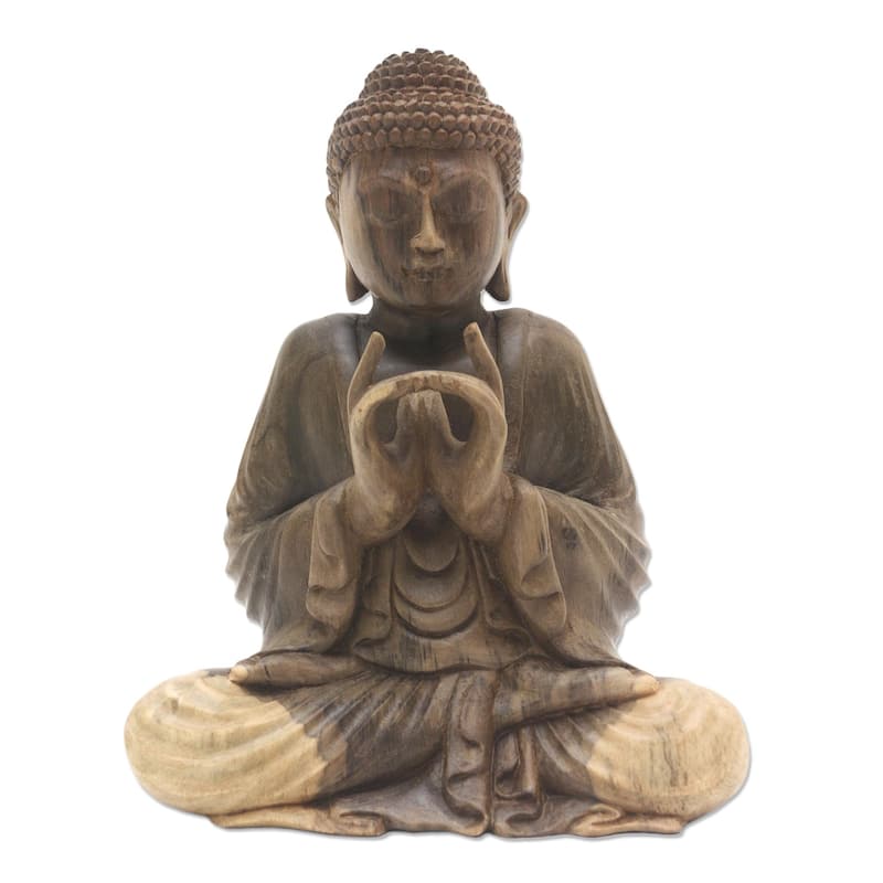 NOVICA Handmade Perfect Enlightenment Hibiscus Wood Sculpture - 8.25" H x 6.25" W x 4.3" D