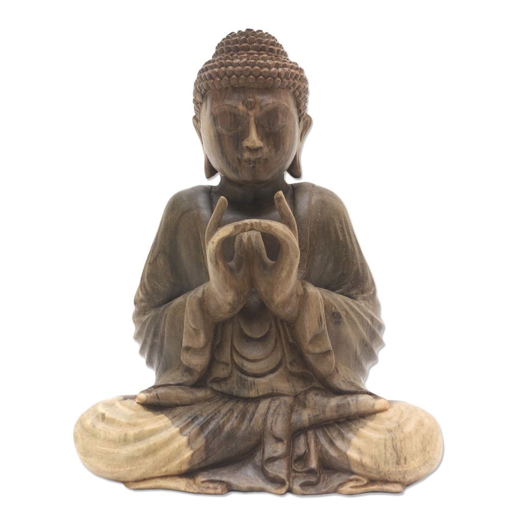 NOVICA Handmade Perfect Enlightenment Hibiscus Wood Sculpture - 8.25" H x 6.25" W x 4.3" D