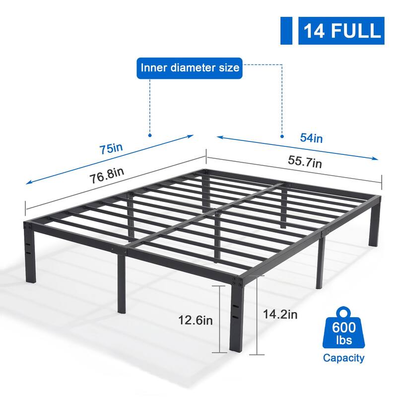 3 Piece Bedroom Set, 14.2-Inch Metal Bed Frame with Nightstand set of 2