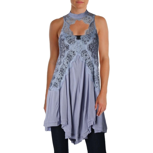 Free People Womens Tell Tale Lace Trim Cutout Halter Top