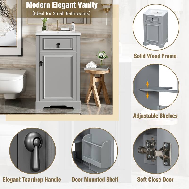 20-Inch Bathroom Vanity with Ceramic Sink, Soft Close Door, Adjustable Shelf, and Door-Mounted Storage Rack