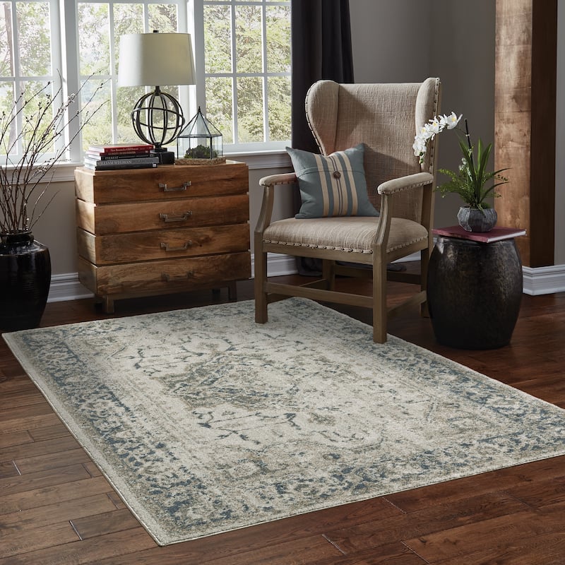Style Haven Archer Vintage Medallion Gray/ Blue Indoor Area Rug. - 7' 10" x 10' 10" - Rectangle