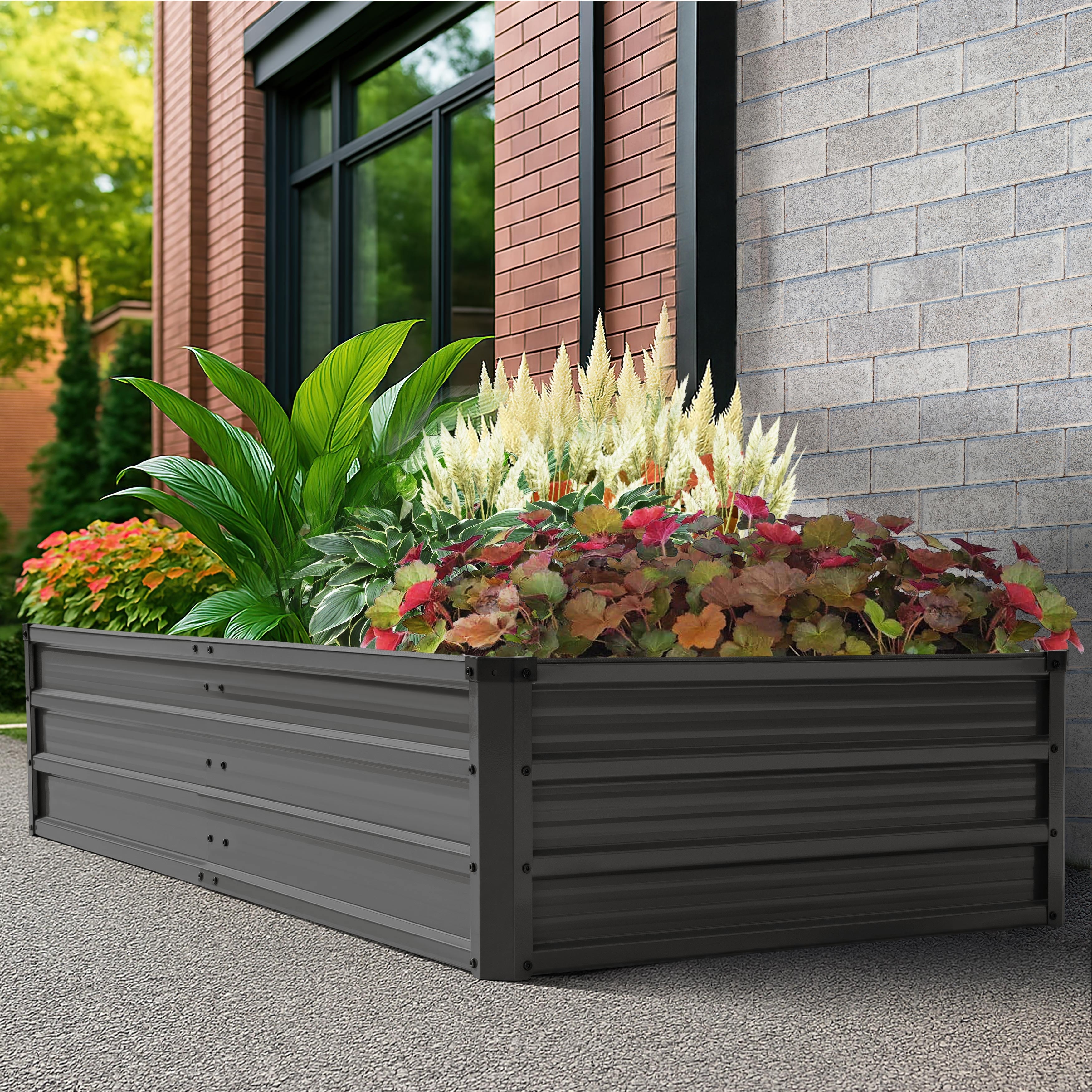 Nuu Garden Rectangular Galvanized Raised Garden Bed Planter Box