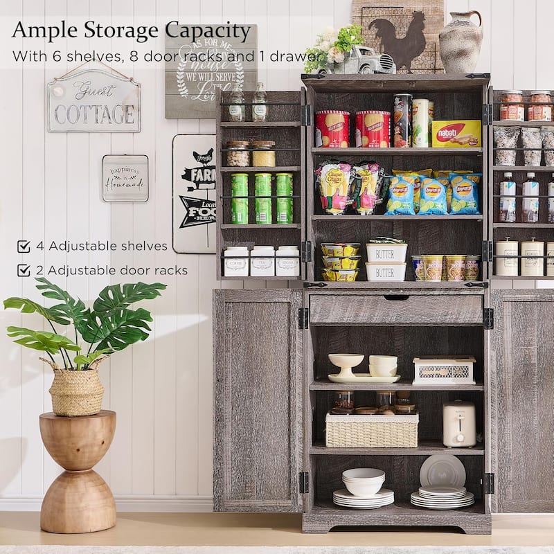 72" Tall Farmhouse Kitchen Pantry, Storage Cabinet with Barn Doors - N/A