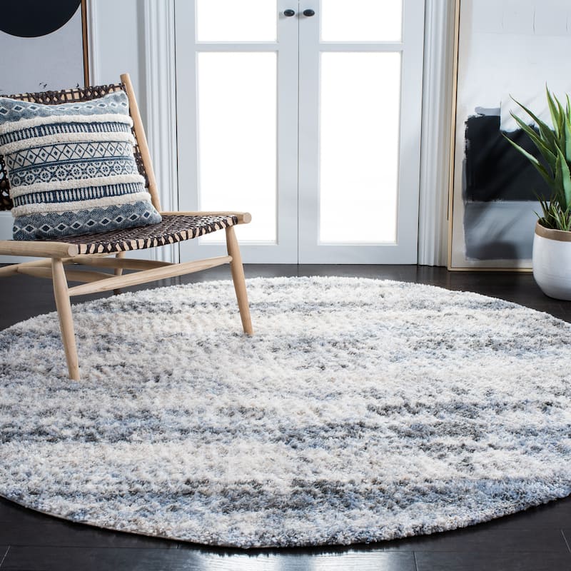 SAFAVIEH Berber Shag Elvine Abstract 1.25-inch Thick Rug - 8' Round - Ivory/Grey