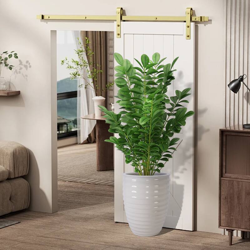 Handmade Ceramic Planter, 17 Inch Diameter, 1 Piece, Horizontal Ripples Pattern