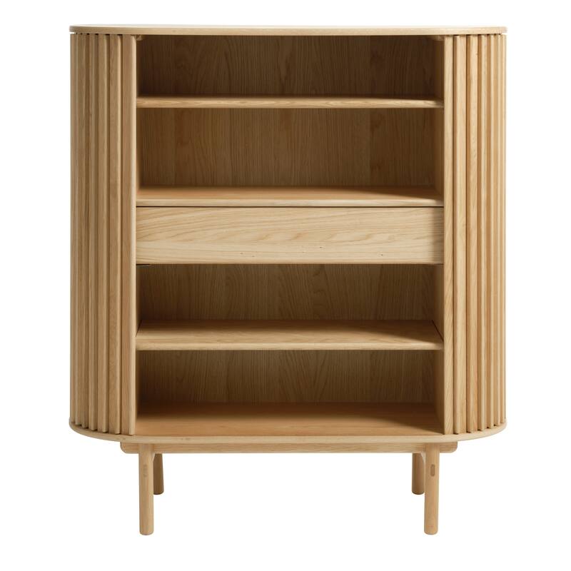 Rye Studio Mid-Century Modern Rounded Sliding Door Cabinet 43"W, Natural - 18"W x 43"L x 49"H