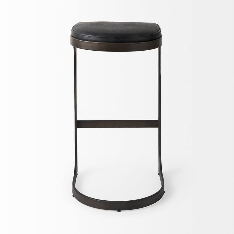Tyson Black Genuine Leather with Dark Gray Metal Frame Counter Stool