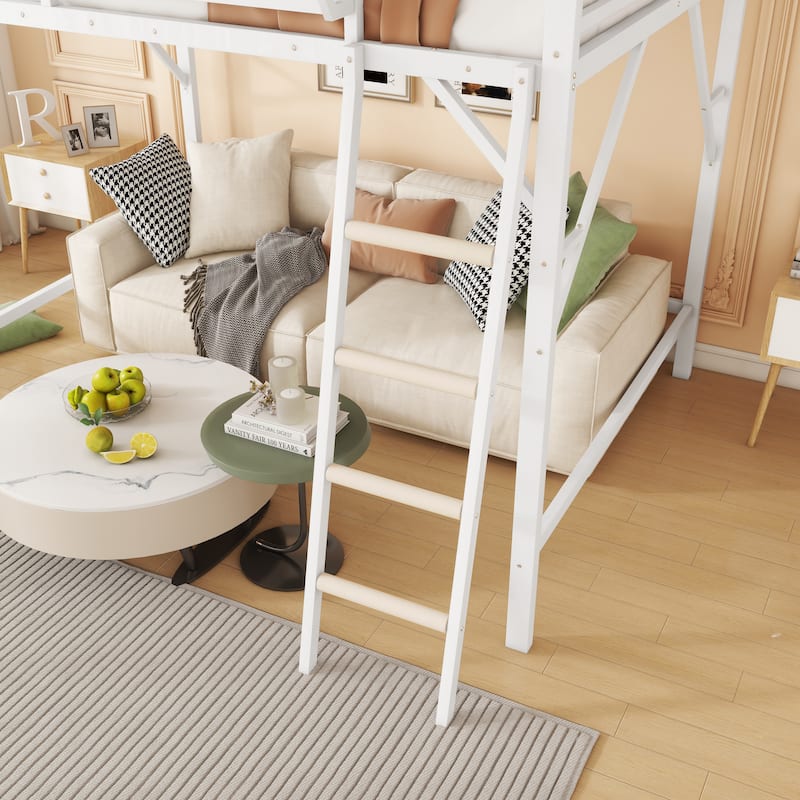 Metal Loft Bed Frame with Storage Shelves for Upper, Loft Bed with Ladder, High Loft Bed for Kids Teens