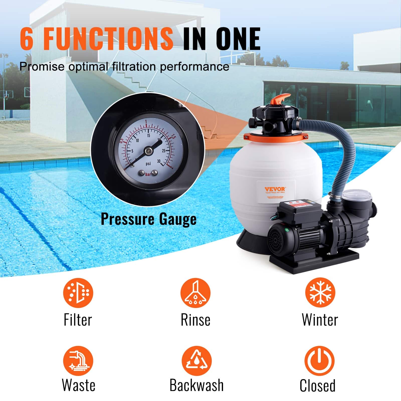 VEVOR Sand Filter Pump for Above Ground Pools 1216 inch 30003500 GPH