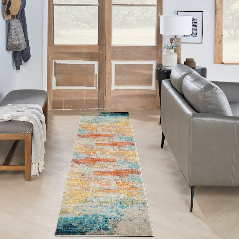 Nourison Modern Abstract Sublime Area Rug - Sealife - Runner - 2'2" x 10' Runner