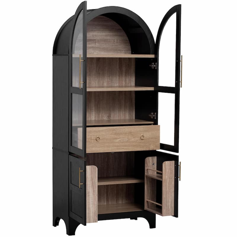 71" Tall Arched Kitchen Pantry Cabinet with Door Shelves