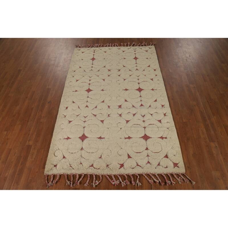 Geometric Moroccan Indian Area Rug Handmade Wool Carpet - 5'1" x 8'0"