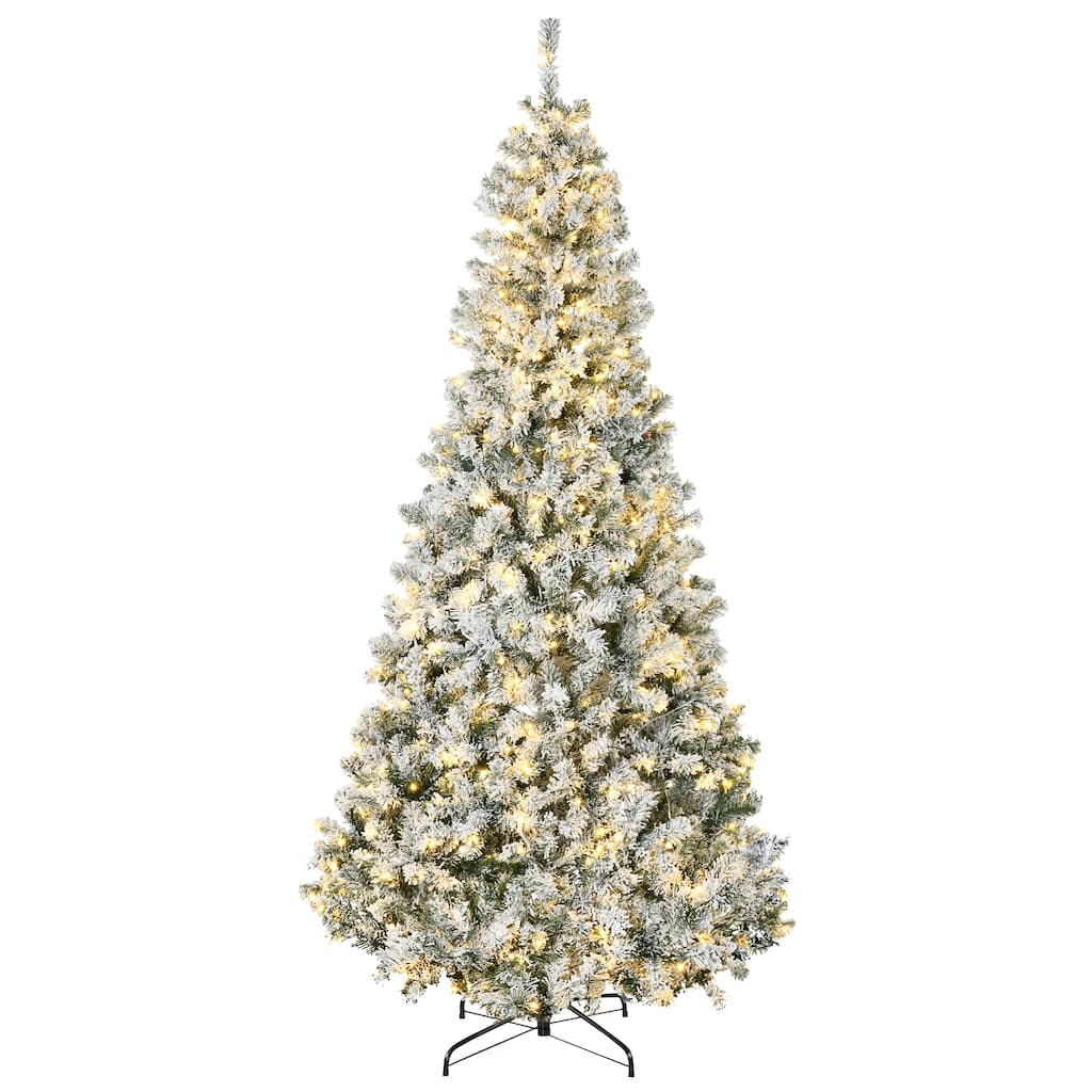 7.5ft Snow-Flocked Prelit Christmas Tree with 500 LED Lights, Easy Setup & Sturdy Base