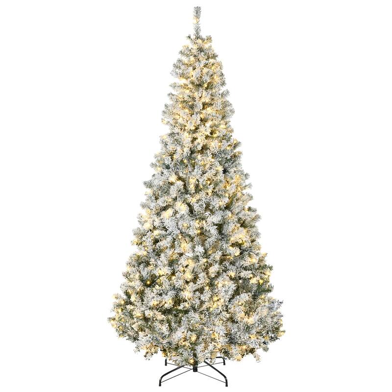 Snow Flocked 7.5ft Artificial Christmas Tree with Warm White LEDs - 7.5 Foot - Green