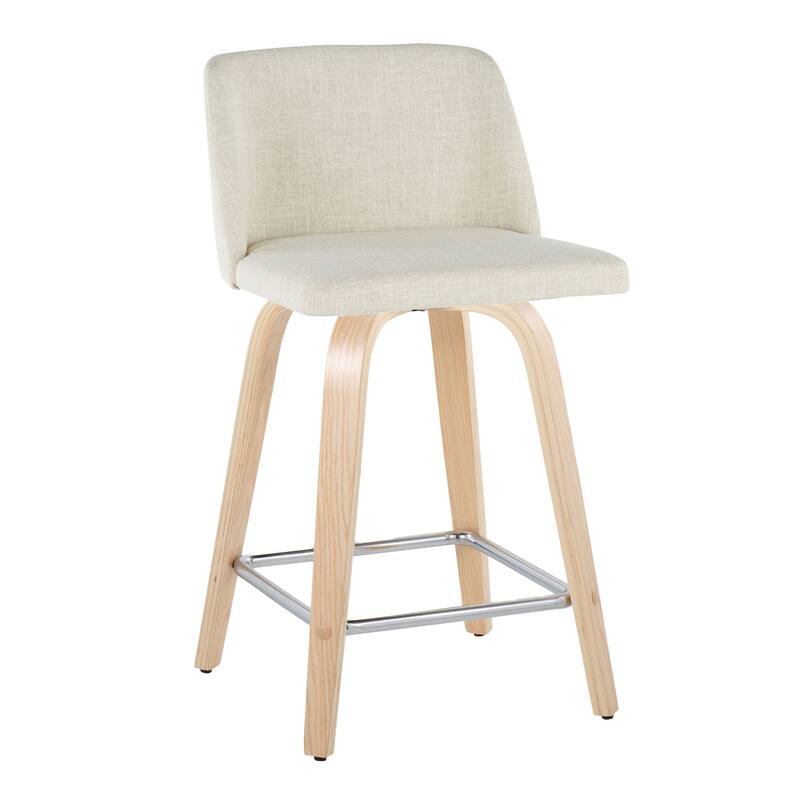 Carson Carrington Vallberga 24" Counter Stool with Natural Wood Base (Set of 2) - Cream Fabric/Square Chrome Footrest