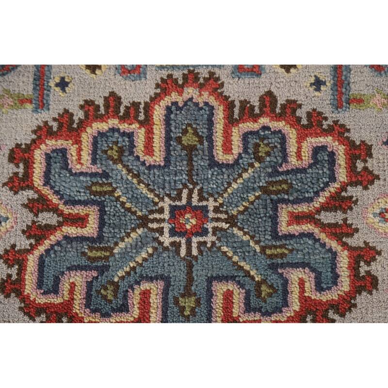 Grey Geometric Kazak Indian Rug Handmade Wool Carpet - 3'0"x 4'10"