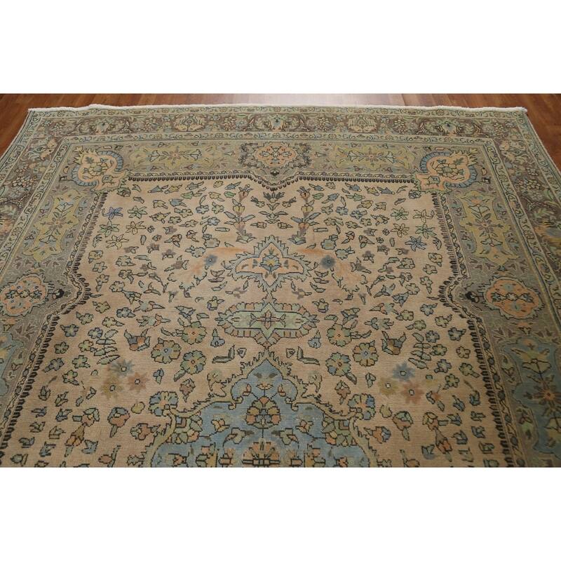 Hand Knotted Oriental 100% Wool Carpet Traditional Floral Brown Tabriz Area Rug - 11' 7'' X 8' 3''