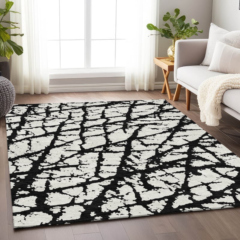 Premium Washable Super Soft Modern Crackle Mayfield Rug - Black - 10' x 14'
