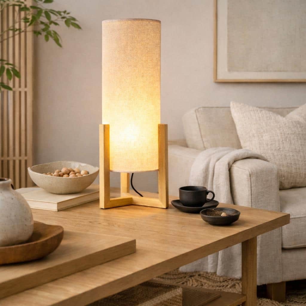 Libra Wooden Base Cylindrical Table Lamp with Warm Glow