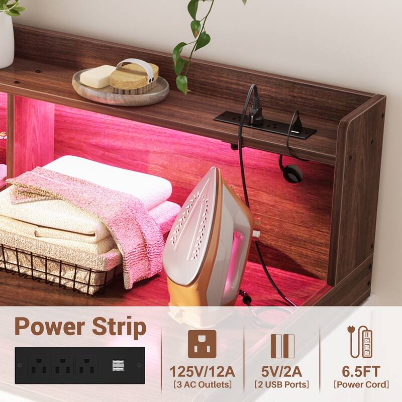 54" x 27.4" Laundry Countertop for Washer and Dryer with Non-Slip Pads，LED Lights，Power Outlets