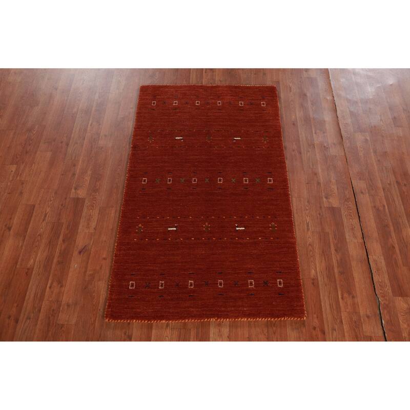 Hand Knotted Oriental 100% Wool Carpet Tribal Animal Pictorial Oranges & Rust Gabbeh Area Rug - 4' 11'' X 2' 10''