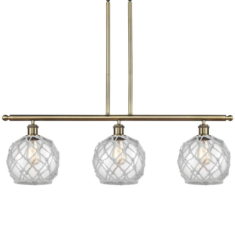 Innovations Lighting 516-3I-11-36 Farmhouse Rope Linear Farmhouse Rope - Antique Brass / Clear Glass with White Rope