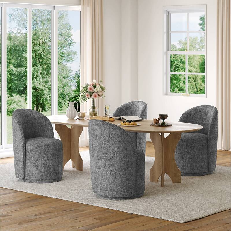 Modern Armless 360-Degree Swivel Dining Chair Barrel Chair - SET OF 4 - GRAY CHENILLE