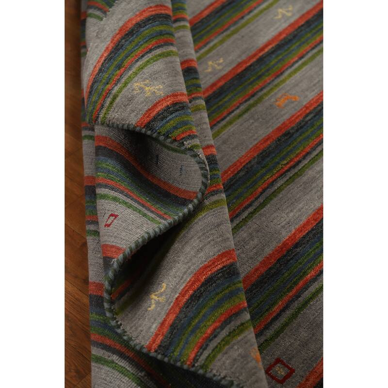 Striped Gabbeh Indian Area Rug Handmade Wool Carpet - 5'4" x 9'8"