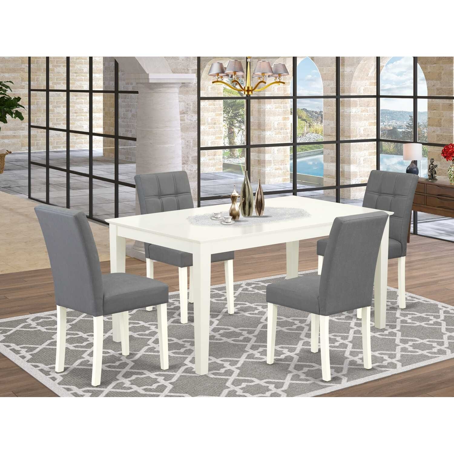 5-Piece Linen White Finish Solid Wood Top - Rectangular Dining Room Set - (Seats-4)