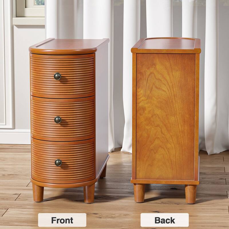 3-Drawer Walnut Narrow End Table - Side Table for Living Room & Bedroom